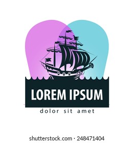 retro ship vector logo design template. frigate or cruise icon.