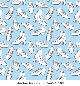 Retro shoes background. Vector hand draw vintage seamless patter.