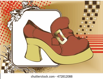Retro shoes designed in 1970-s stule. Vector illustration