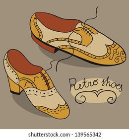 Retro shoes vector doodles