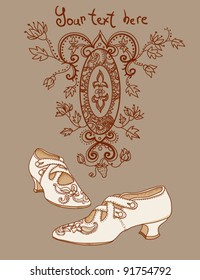 Retro shoes in vintage style. Victorian era. Wallpaper, background. Vector background for textile design.