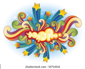 Retro Shooting Stars And Swirls Vector Background