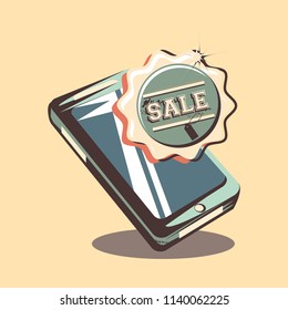 retro shopping cellphone sale stamp emblem
