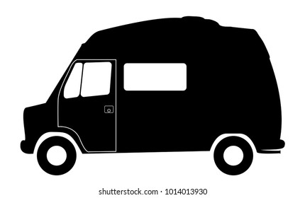 A retro short wheel based rv camper van silhouette isolated on a white background