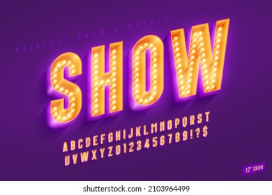 Retro Show Alphabet Design, Cabaret, LED Lamps Letters And Numbers. Original Design