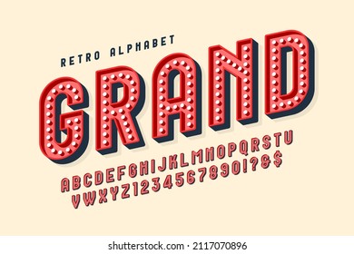 Retro show alphabet design, cabaret, letters and numbers. Original design svg