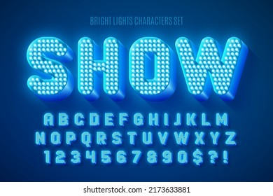 Retro show alphabet design, cabaret, LED lamps letters and numbers. Original design