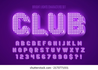 Retro show alphabet design, cabaret, LED lamps letters and numbers. Original design