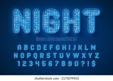 Retro show alphabet design, cabaret, LED lamps letters and numbers. Original design