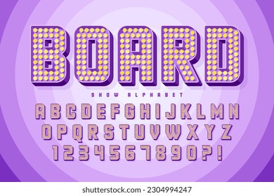 Retro show alphabet design, cabaret, LED lamps letters and numbers. Original design