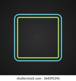 Retro Showtime Sign Design. Neon Signage Light Frame on brick wall background. American advertisement style vector illustration. Neon frame, Neon Border.