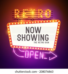 Retro Showtime Sign. Theatre cinema Sign with a glamorous feel. Vector illustration.