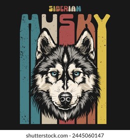 Retro Siberian Husky Dog tshirt design Stock Vector Illustration