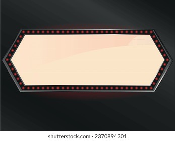 Retro sign banner. Lightbox billboard for cinema, bar show or restaurant. Marquee neon rectangle with illuminated light bulbs.