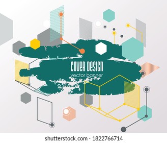 Retro sign  in blot shape with geometric elements, vector background, flat design.