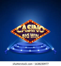 Retro sign boards Casino big win with gold alphabet letters on the podium.Vector illustration