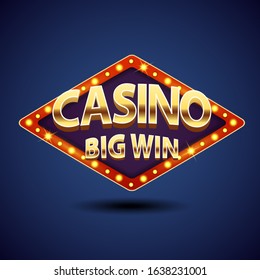Retro sign boards Casino big win with gold alphabet letters.Vector illustration