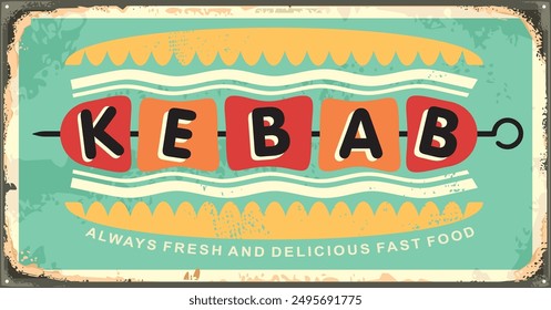 Retro sign for diner or restaurant with kebab graphic and creative inscription. Kebab vector illustration. Food and drink theme.