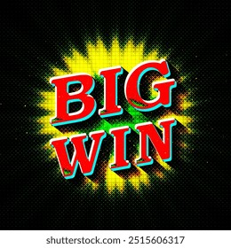 Letrero retro con lámpara Anuncio Big Win. Diseño de Ilustración vectorial con poker, tragamonedas, naipes, tragamonedas y ruleta. Gran victoria con Plantilla de Anuncio de Vector de lámpara roja