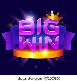 Retro sign with lamp Big Win banner. Vector illustration design with poker, slot machines, playing cards, slots and roulette.