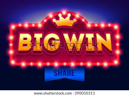 Retro sign with lamp Big Win banner. Vector illustration design with poker, playing cards, slots and roulette.