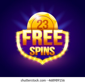 Retro sign with lamp Free Spins banner. Vector template design with poker, slot machines, playing cards, slots and roulette. Winner isolated illustrations