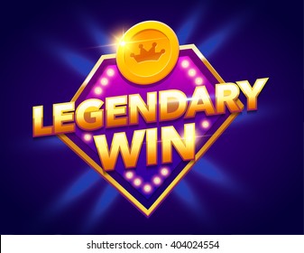 Retro sign with lamp Legendary Win banner. Vector illustration design with poker, playing cards, slots and roulette.