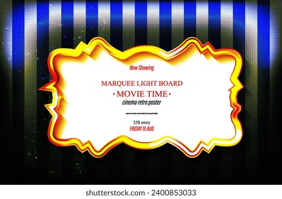 Retro sign with light bulbs. Movie time. Vector illustration