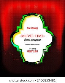 Retro sign with light bulbs. Movie time. Vector illustration