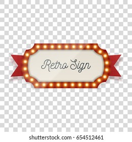 Retro Sign with Light Bulbs and Ribbon