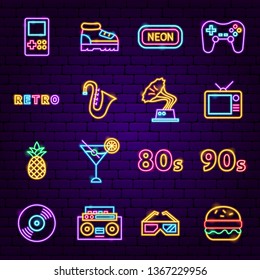 Retro Sign Neon Icons. Vector Illustration of Fashion Promotion.