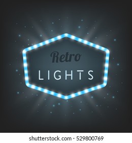 Retro sign with shiny light bulbs. Retro lights. Shiny banner