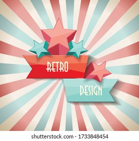 Retro sign with stars on beams background.