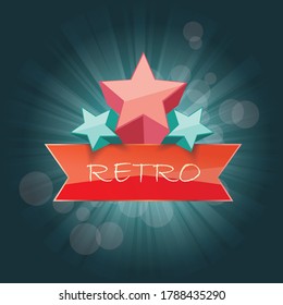 Retro sign with stars on beams background.