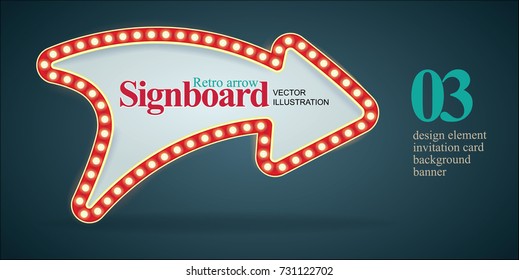 Retro signboard arrow illustration.
Vintage banner with light bulbs.
Vector design template for invitation, banner or background.