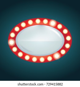 Retro signboard with light bulbs.
Vintage banner vector illustration.
