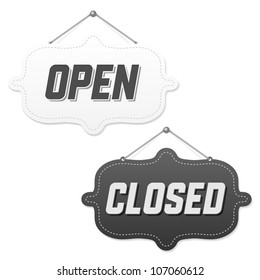 Retro signs Open and Closed. Vector illustration.