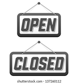 Retro signs Open and Closed. Vector illustration.