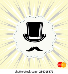 Retro Silhouette Hat and mustache. Vector illustration 