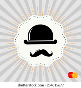 Retro Silhouette Hat and mustache. Vector illustration 