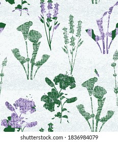 Retro silhouette meadow flowers seamless pattern in vector on tartan textures , Retro style design for fashion , fabric,web, wallpaper ,wrapping and all prints on vintage cream linen  background