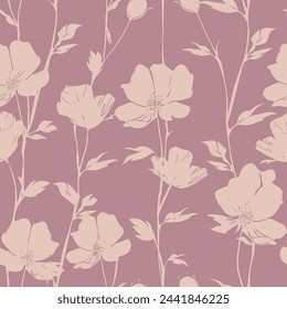 Retro silhouette meadow flowers seamless pattern in vector, Retro style design for fashion , fabric,web, wallpaper ,wrapping,  vintage allover prints background