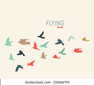 Retro silhouettes of flying birds, vector illustration