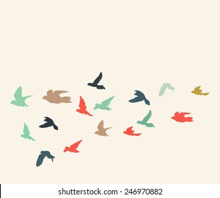 Retro silhouettes of flying birds, vector illustration