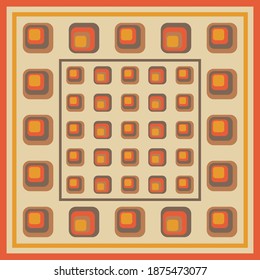 Retro silk scarf pattern with abstract geometry square