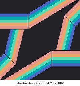 Retro silk scarf pattern with lines design on black background