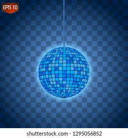 Retro silver disco ball vector, shining club symbol of having fun, dancing, dj mixing, nostalgic party, entertainment. Illustration on transparent background. Rays of light reflect in mirror surface