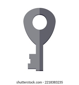 Retro silver key cartoon illustration. Metal key from locks with ornate heads isolated on white background. Security, protection, privacy concept