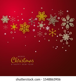 Retro simple Christmas card with golden snowflakes