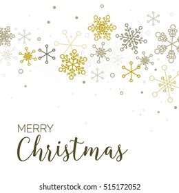 Retro simple Christmas card with golden snowflakes on white background